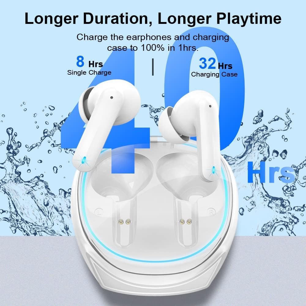 Wireless Earbuds Bluetooth 5.3 40H Playtime Noise Cancelling Mic Gaming