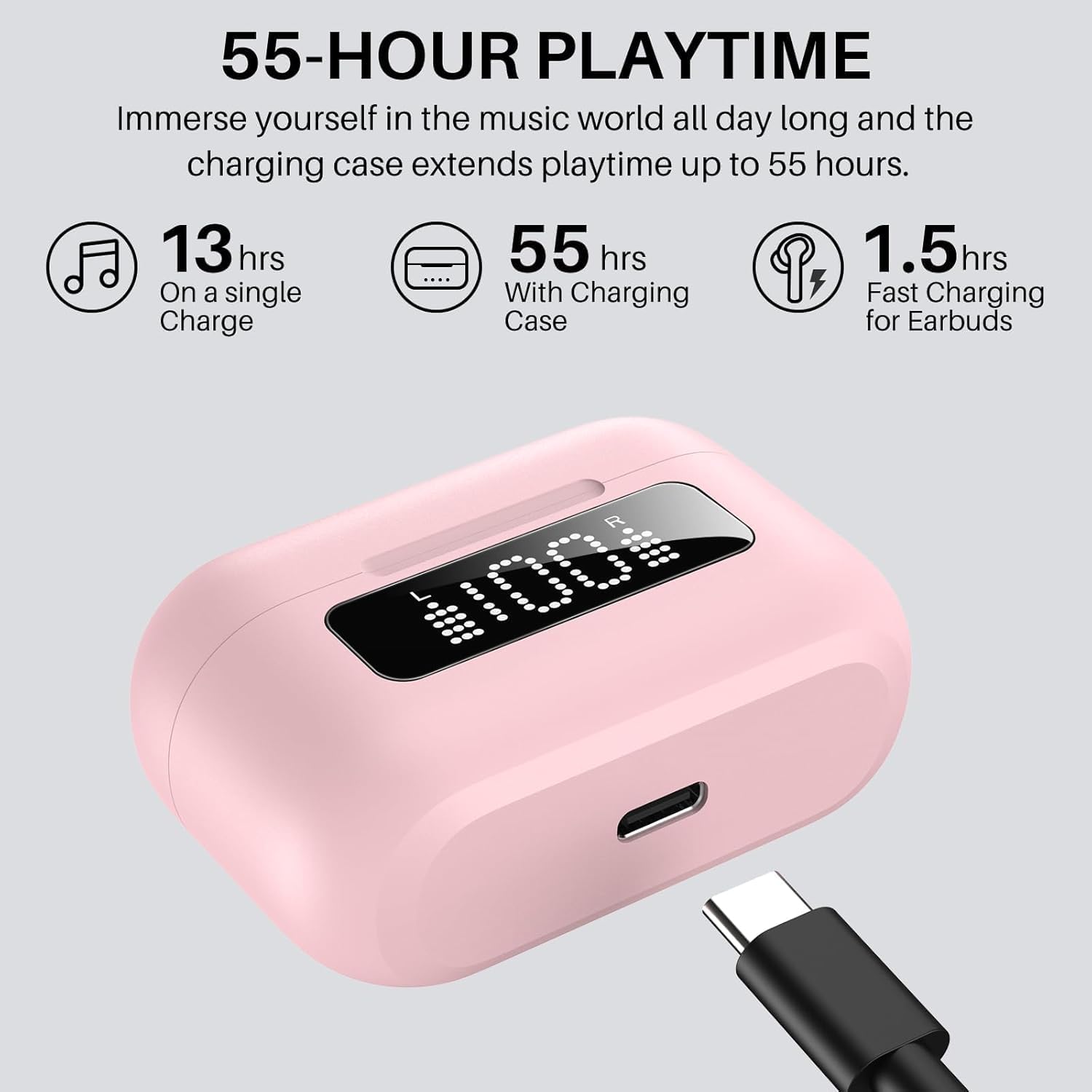Hybrid Active Noise Cancelling Wireless Earbuds 55H Playtime IPX8 TOZO NC3