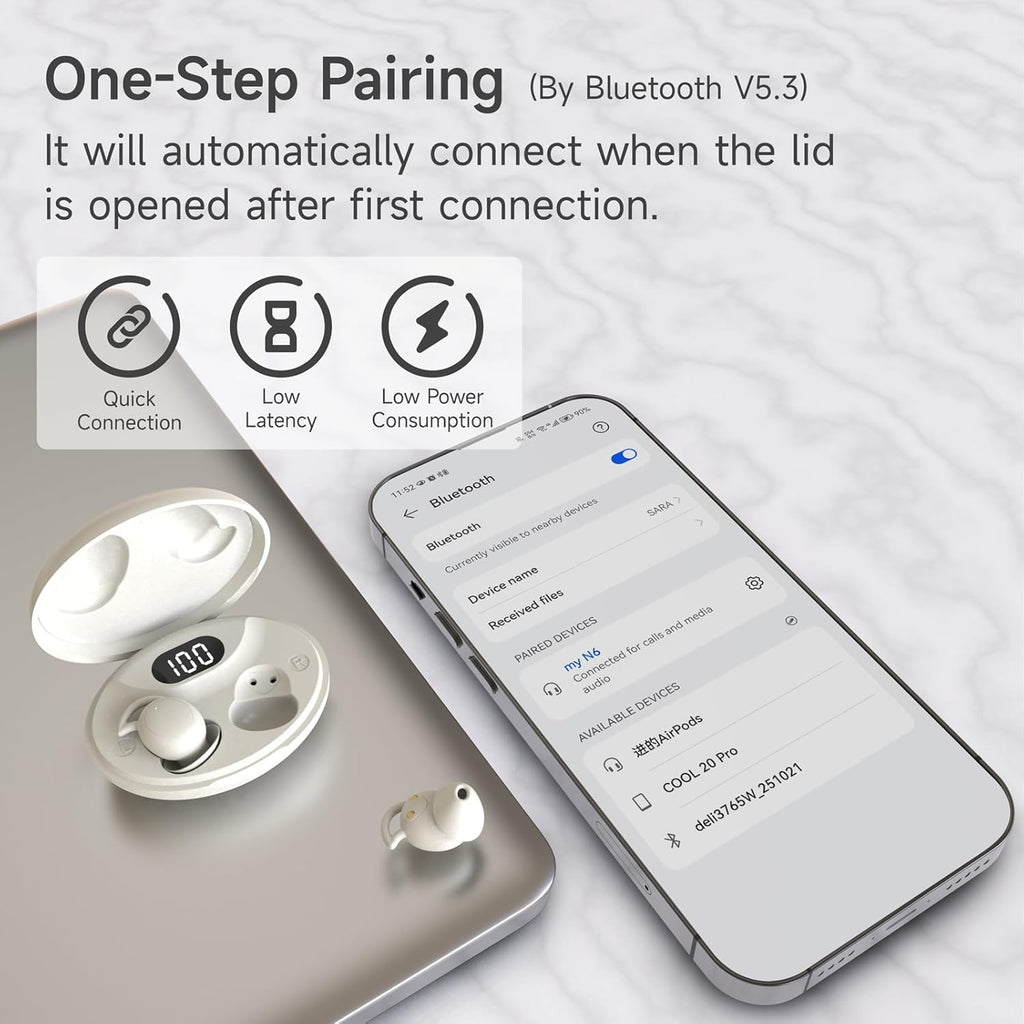 Sleep Earbuds for Side Sleepers Mini Bluetooth 5.3 Noise Cancelling iFecco