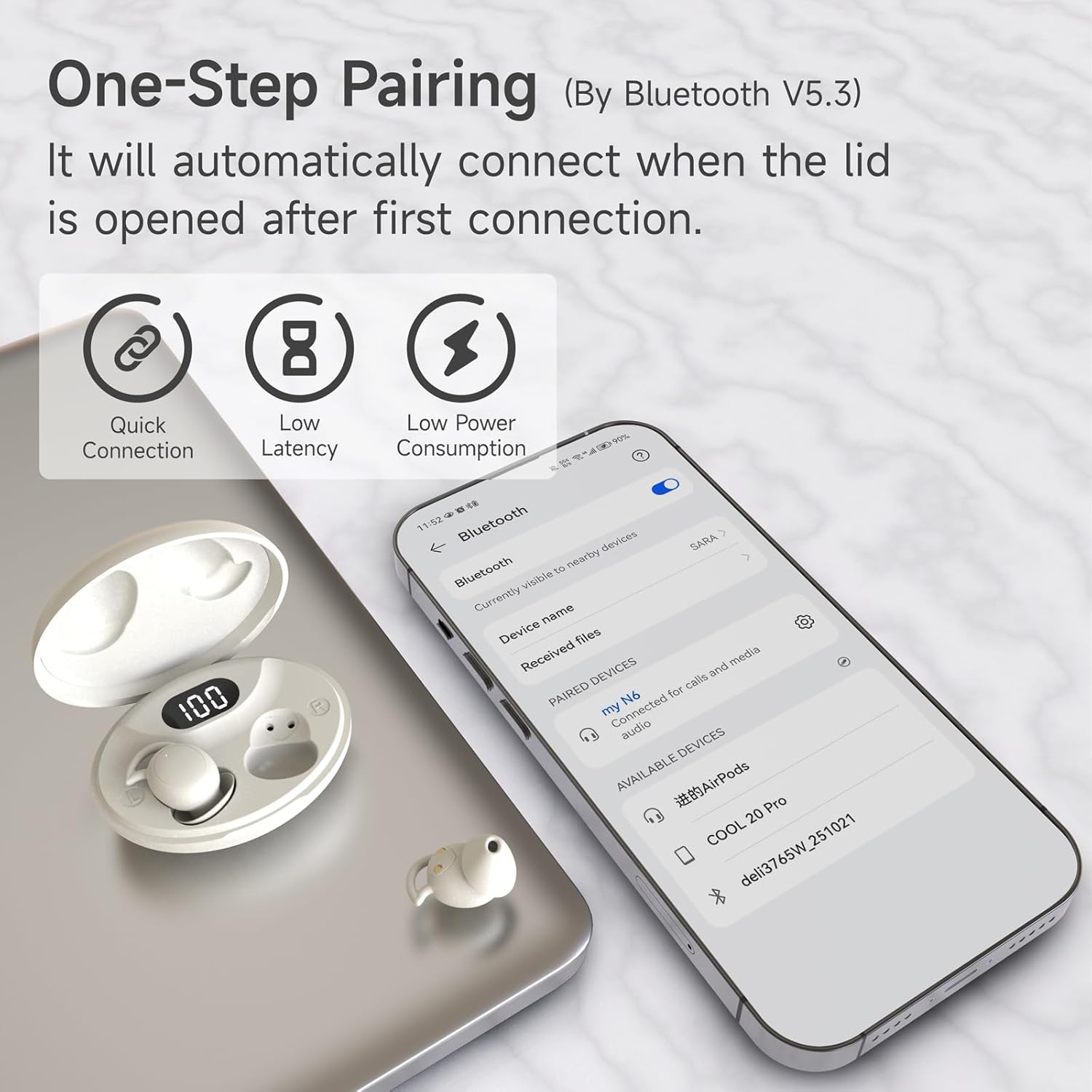 Sleep Earbuds for Side Sleepers Mini Bluetooth 5.3 Noise Cancelling iFecco