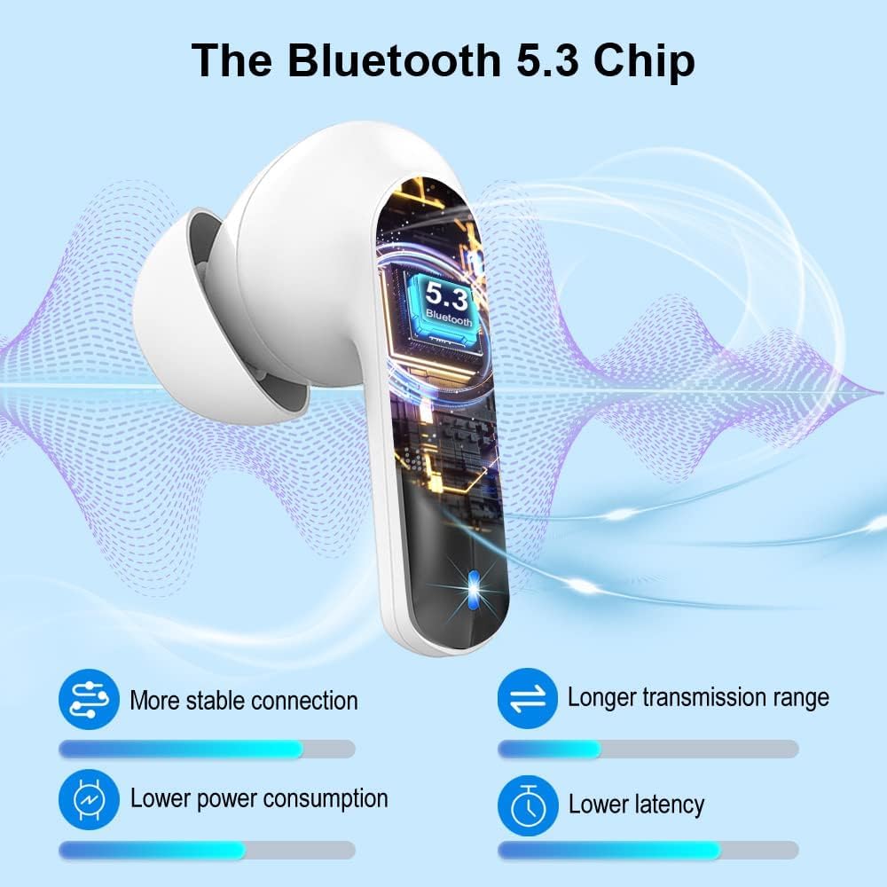 Wireless Earbuds Bluetooth 5.3 40H Playtime Noise Cancelling Mic Gaming
