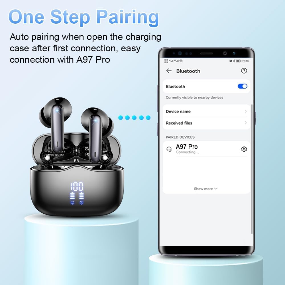 Wireless Earbuds Bluetooth 5.3 ENC Mic 40H Playtime Deep Bass IP7 Waterproof