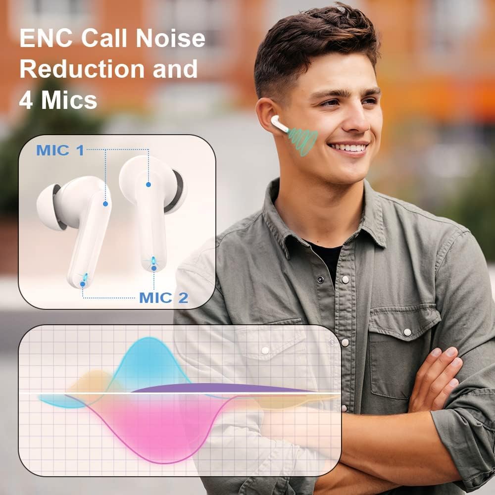 Wireless Earbuds Bluetooth 5.3 40H Playtime Noise Cancelling Mic Gaming