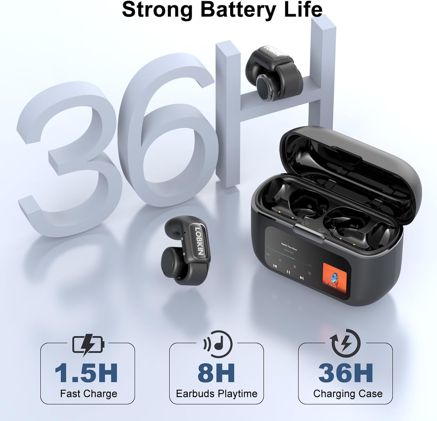 Open Ear Headphones 4GB Clip On Wireless Earbuds 36H Playtime Mic LOBKIN