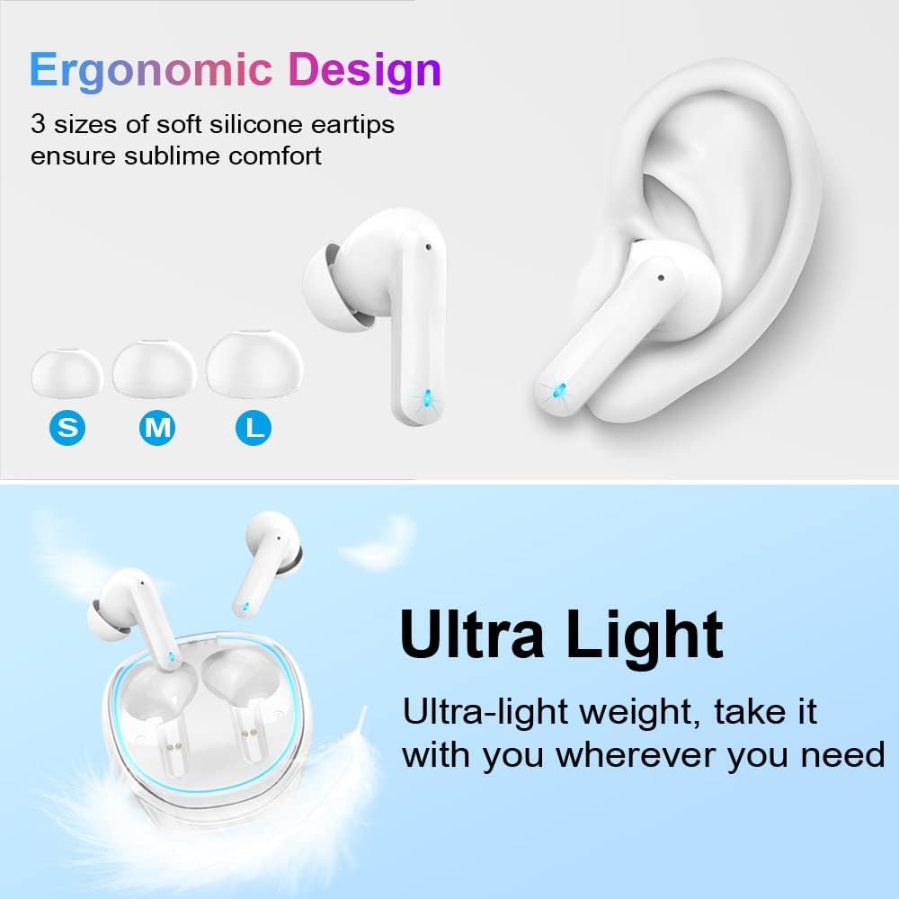 Wireless Earbuds Bluetooth 5.3 40H Playtime Noise Cancelling Mic Gaming
