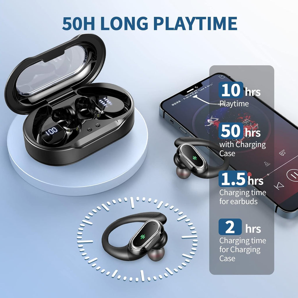 Earbuds Wireless Sport 50H Playtime Bluetooth 5.4 Headphones Mic Earhooks