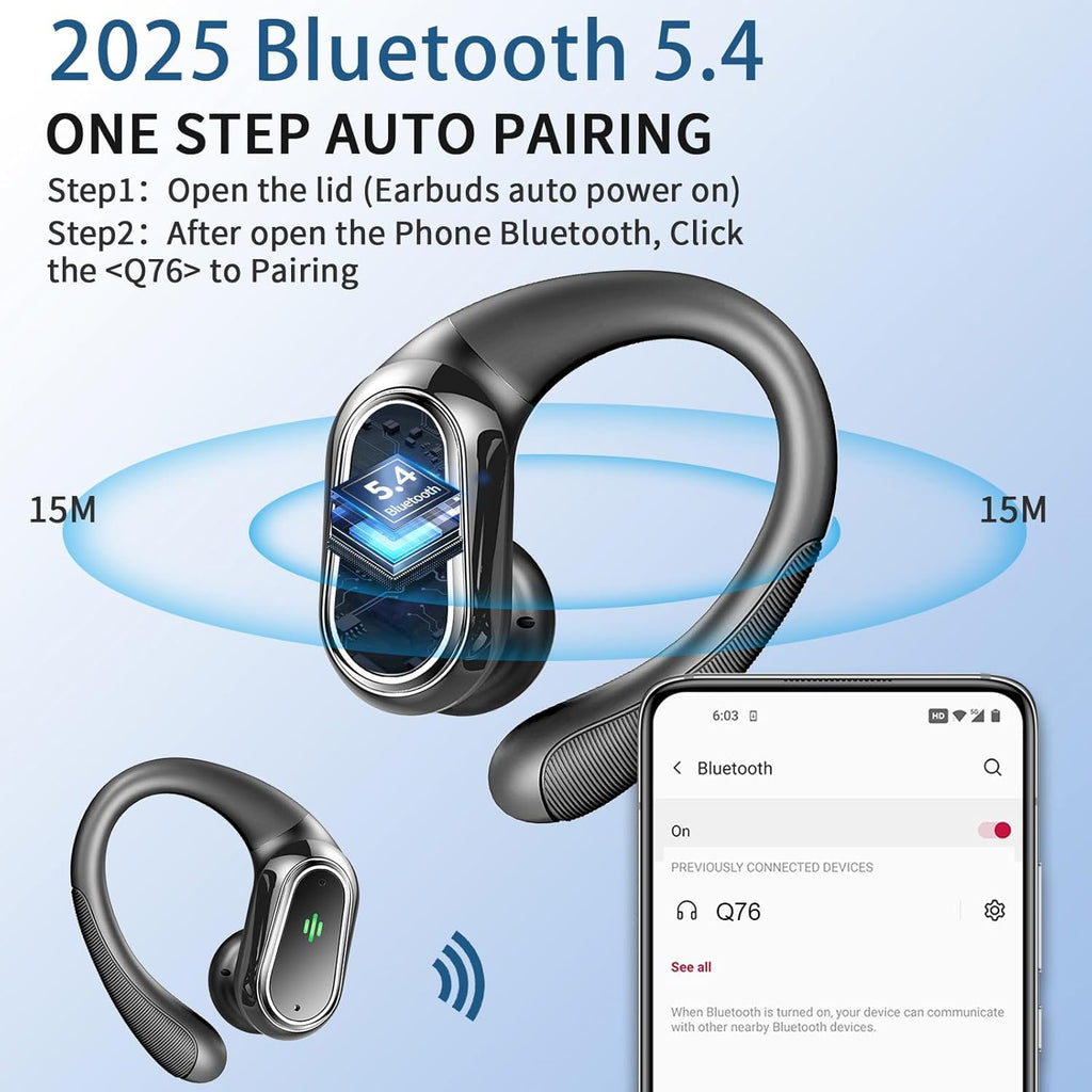 Earbuds Wireless Sport 50H Playtime Bluetooth 5.4 Headphones Mic Earhooks