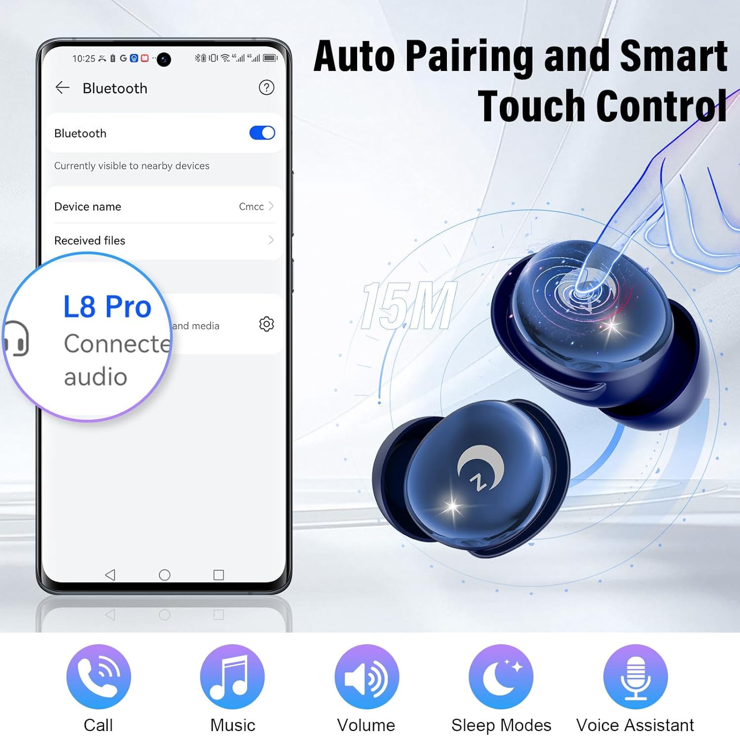 Wireless Earbuds Bluetooth 5.4 Noise Cancelling 48Hrs Waterproof Smart Touch VEKJ