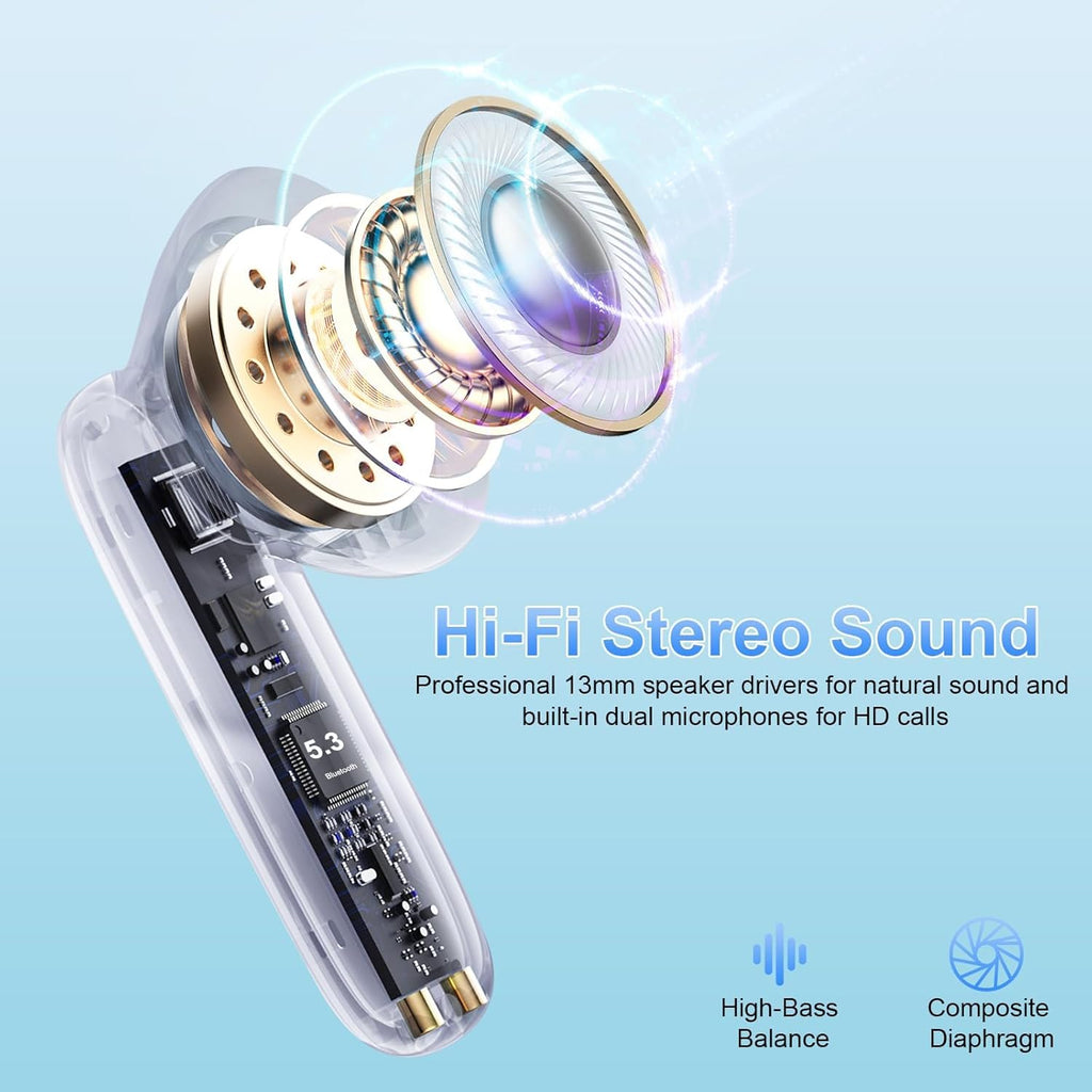 Wireless Earbuds Bluetooth 5.3 ENC Mic 40H Playtime Deep Bass IP7 Waterproof
