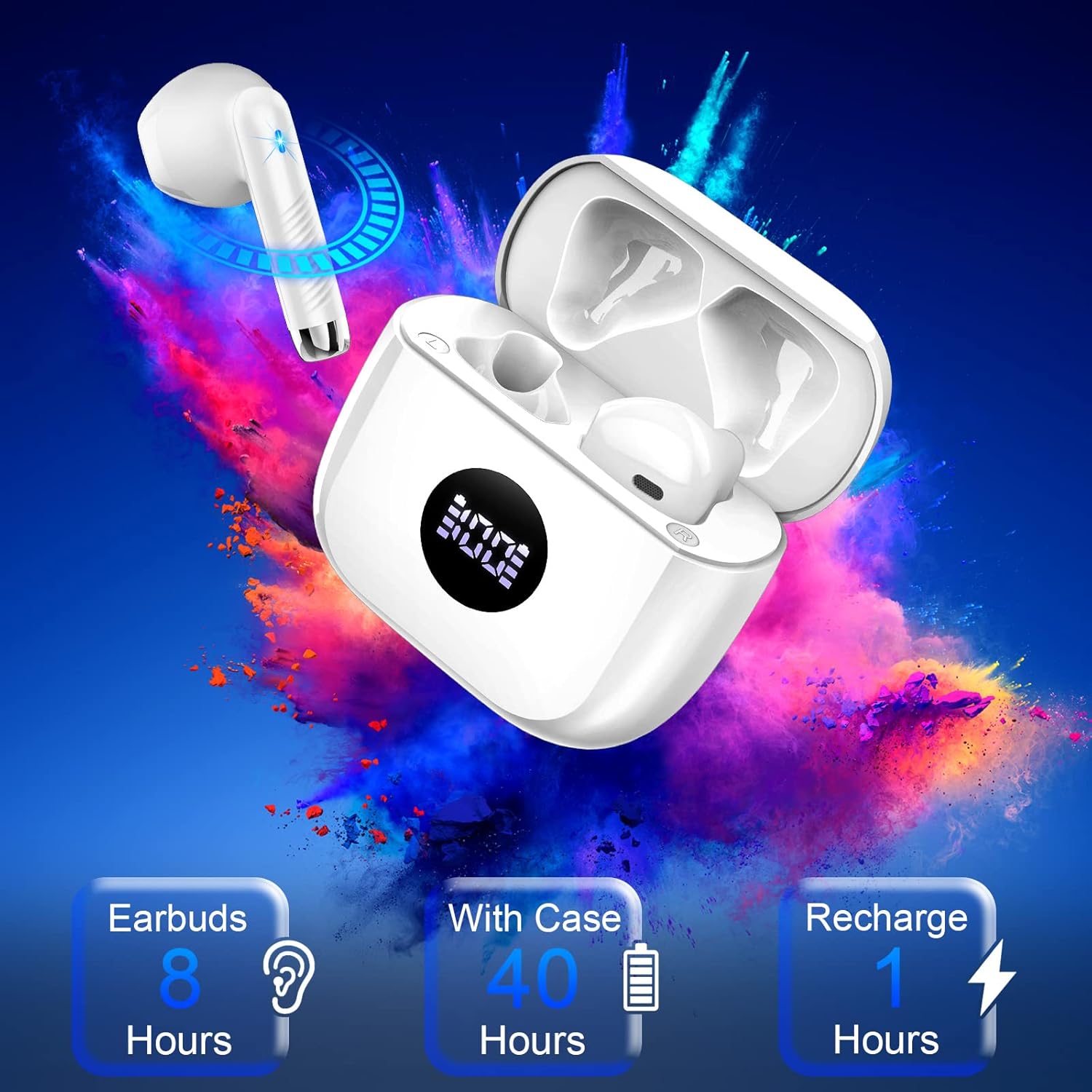 Wireless Earbuds Bluetooth 5.4 Deep Bass 40H Playtime ENC Mic Waterproof