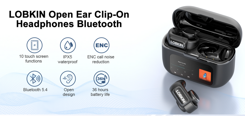 Open Ear Headphones 4GB Clip On Wireless Earbuds 36H Playtime Mic LOBKIN