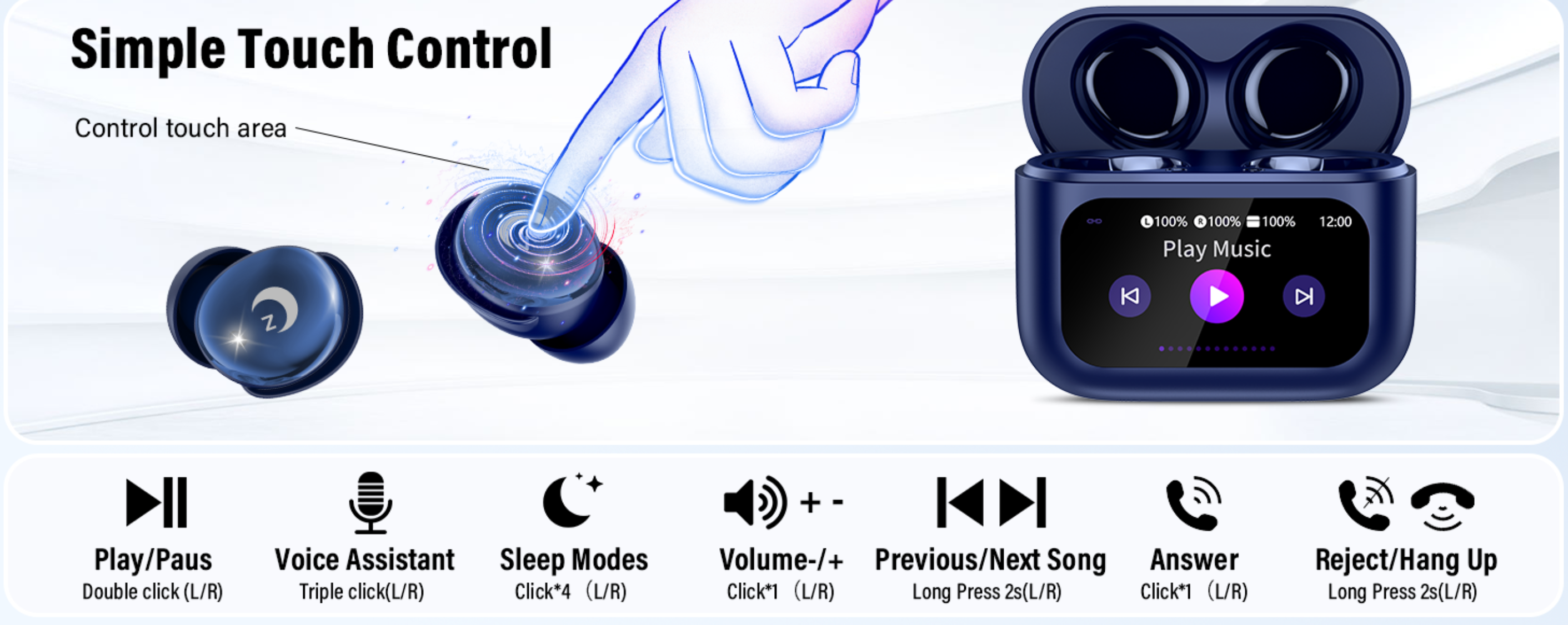 Sleep Earbuds Bluetooth 5.4 Noise Cancelling 48H Waterproof Smart Touch L8 Pro